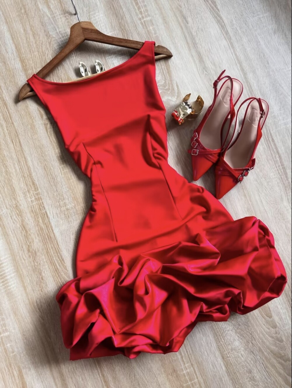 Women's Backless Cutout Vest-style Dress with Satin Tulle Overlay; Festive Party